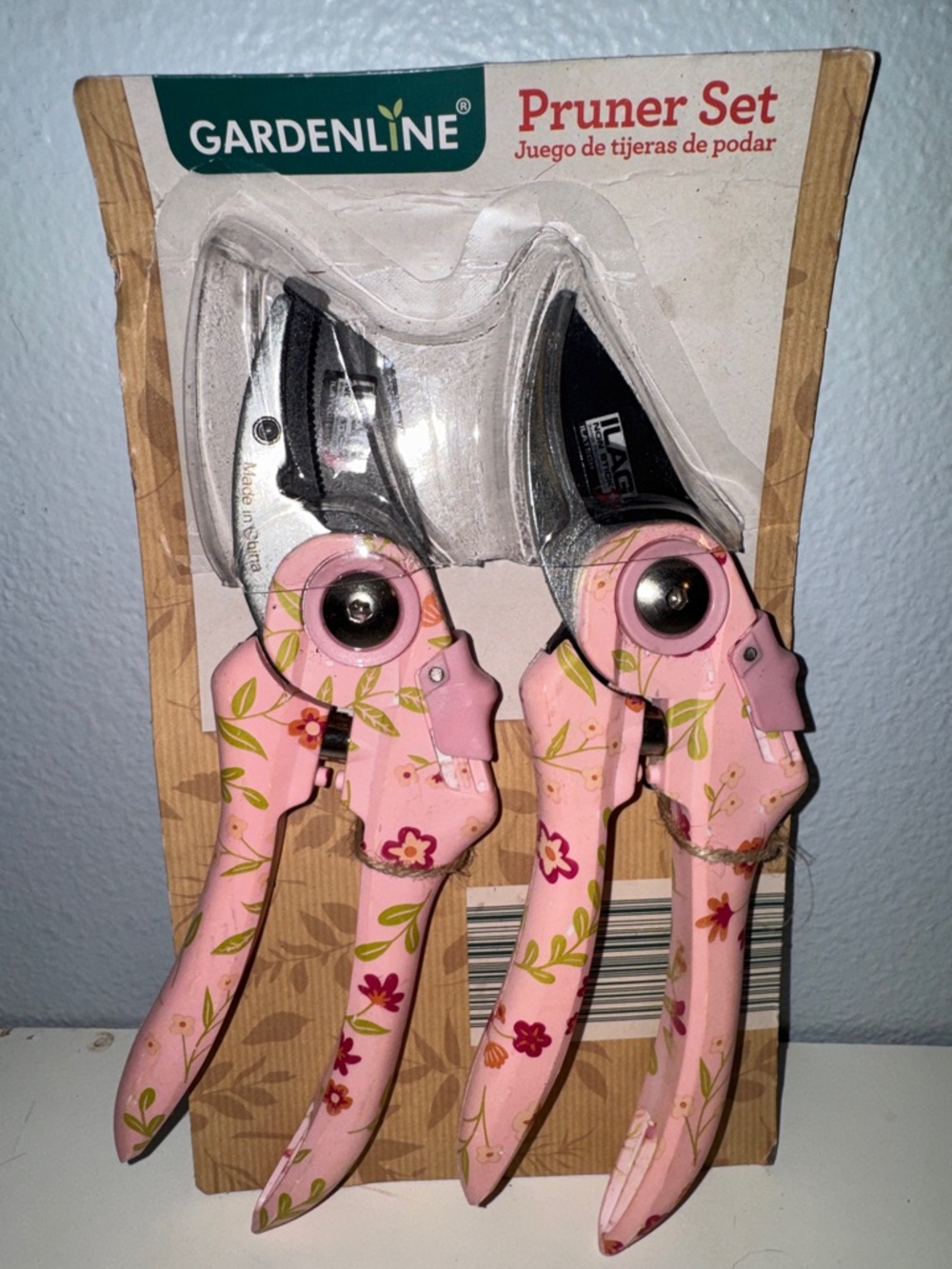 NIP Gardenline 2 Pack Pink Floral Pruner Set Bypass & Anvil